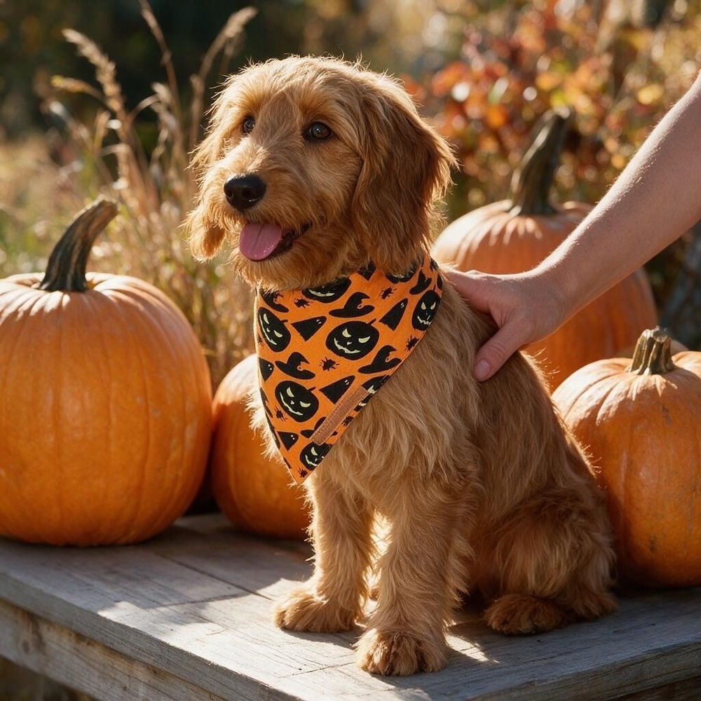 Realeaf 2 Pack Halloween Dog Bandanas XL Orange Jack-O-Lantern Spiderweb Set